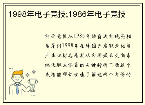 1998年电子竞技;1986年电子竞技